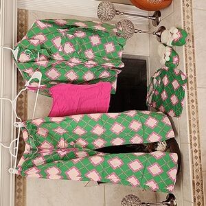💚 VICTORIA'S SECRET Flannel Green/Pink ARGYLE Pajama Set 💚